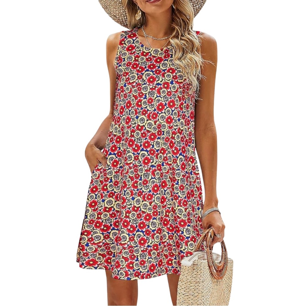 Simple Fun Floral Mini Dress | M | Vibrant Red & White Summer Dress